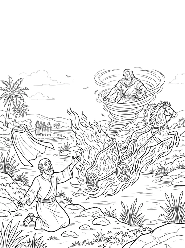 The Chariot of Fire Bible coloring page for kids (2 Kings 2:1–15)