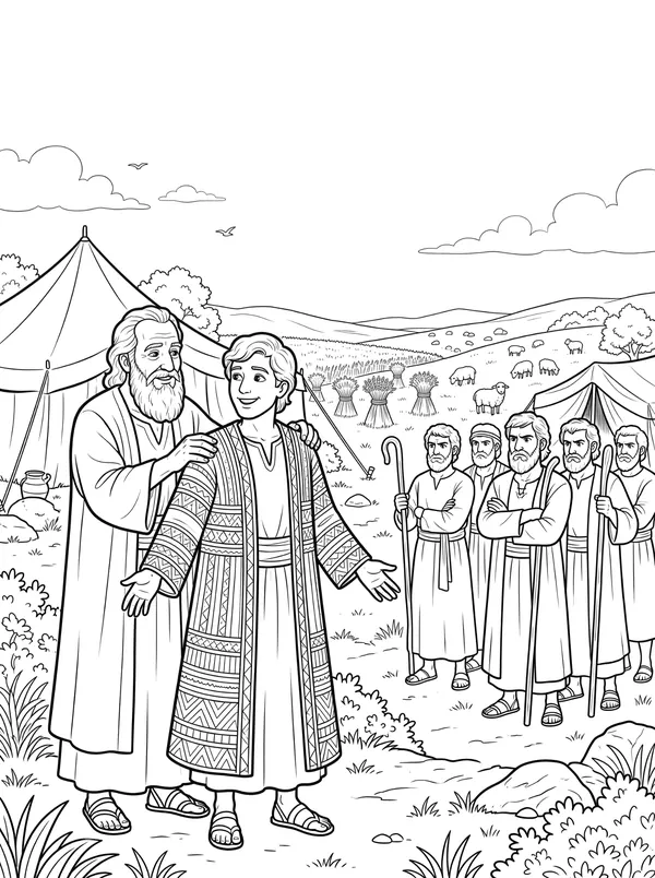 The Coat of Many Colours Bible coloring page for kids (Genesis 37:1–11)