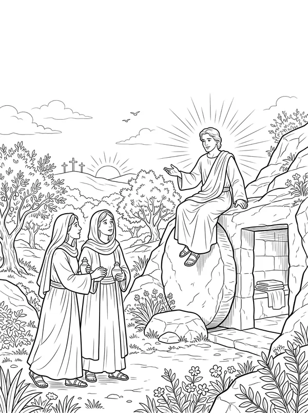The Crucifixion and Resurrection Story Bible coloring page for kids (Matthew 26–28)