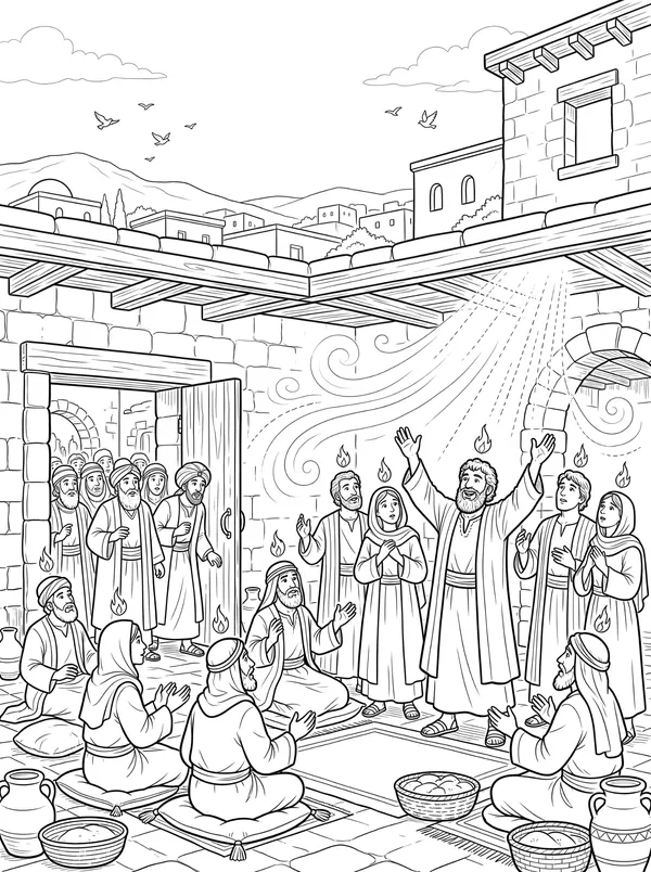 The Day of Pentecost Bible coloring page for kids (Acts 2:1–41)