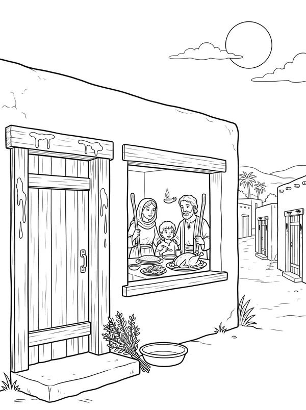 The First Passover Bible coloring page for kids (Exodus 11:1–12:42)