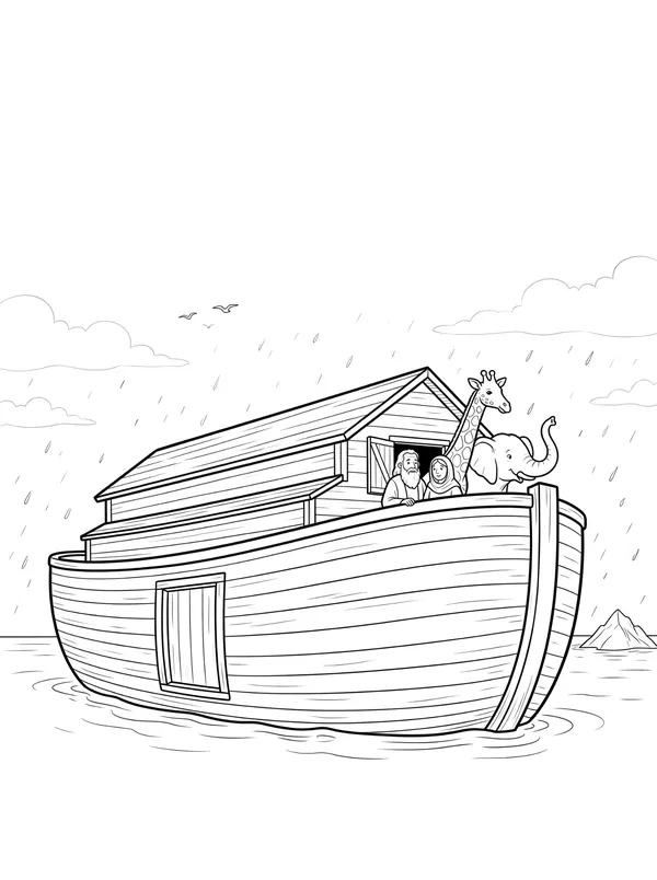 The Flood Bible coloring page for kids (Genesis 7:1–24)