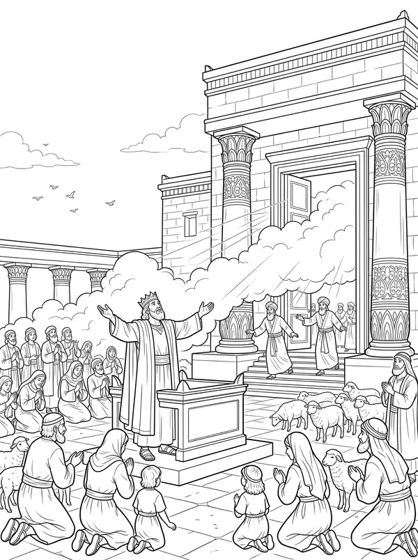 The Glory Fills the Temple Bible coloring page for kids (1 Kings 8:1–11)