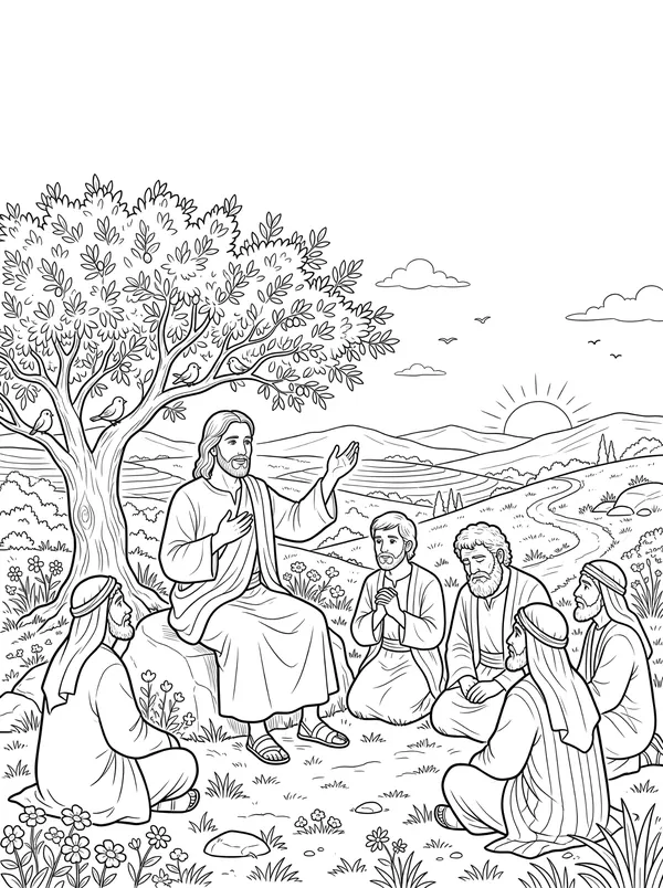 The Lord’s Prayer Bible coloring page for kids (Matthew 6:5–15)