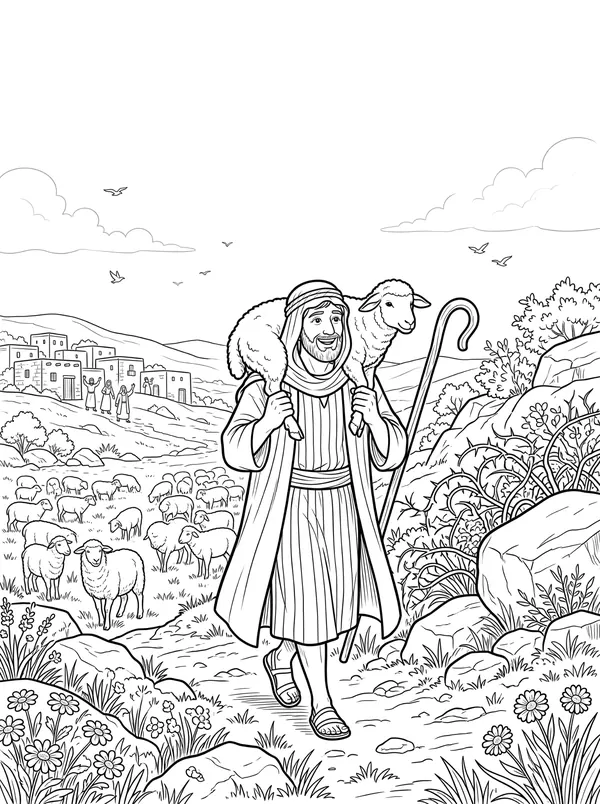 The Lost Sheep and the Lost Coin Bible coloring page for kids (Luke 15:1–10)