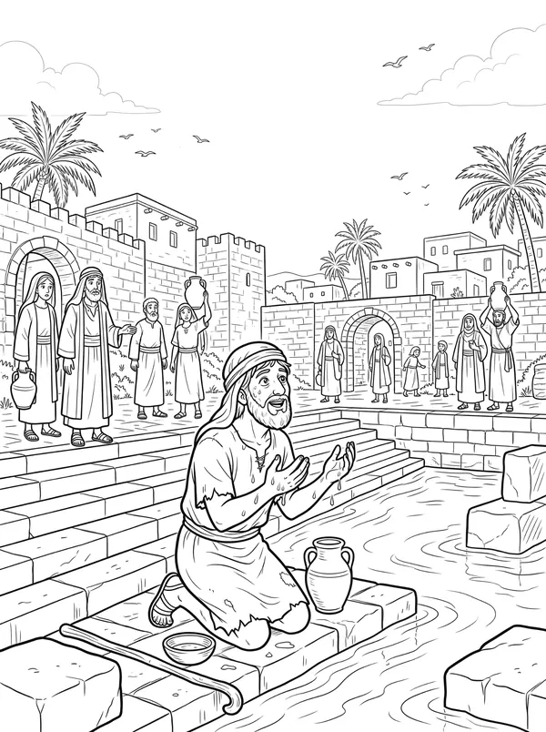 The Man Born Blind Bible coloring page for kids (John 9:1–41)