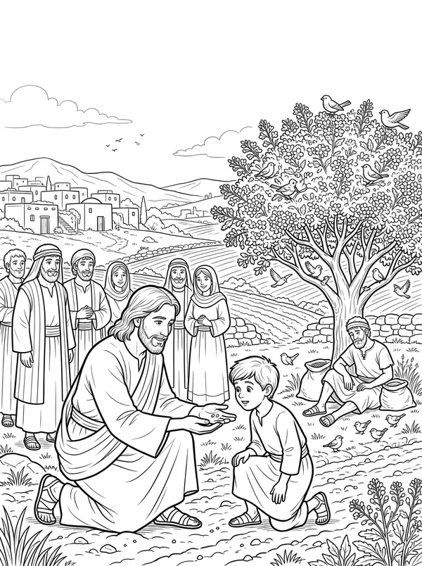 The Mustard Seed Bible coloring page for kids (Matthew 13:31–32)