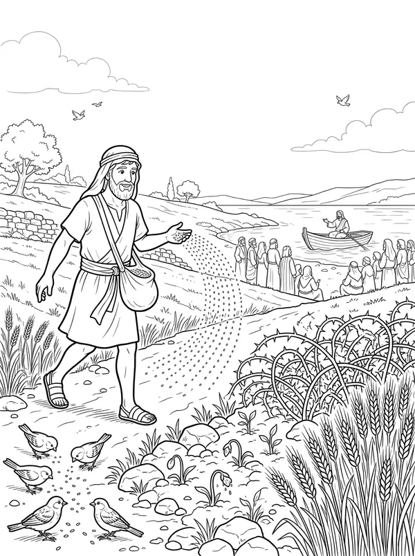 The Parable of the Sower Bible coloring page for kids (Matthew 13:1–23)