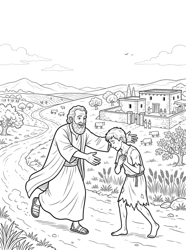 The Prodigal Son Bible coloring page for kids (Luke 15:11–32)