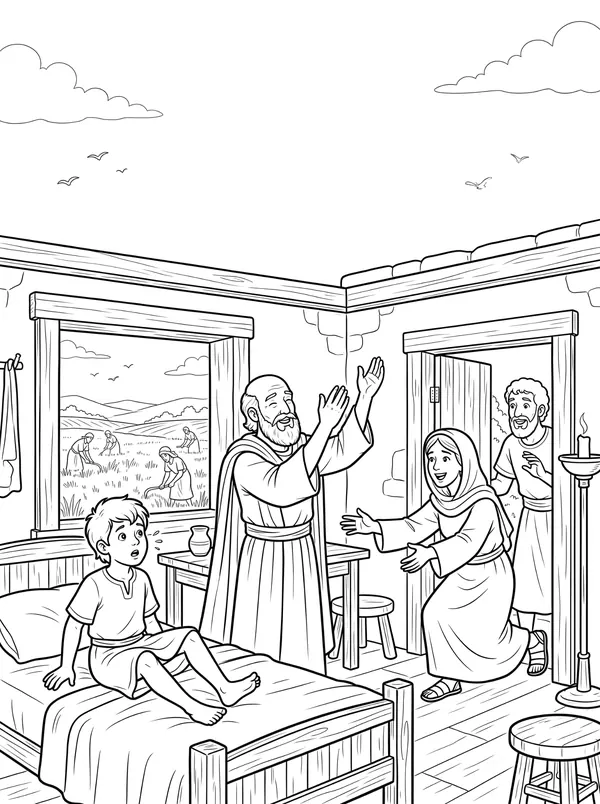 The Shunammite’s Son Bible coloring page for kids (2 Kings 4:8–37)