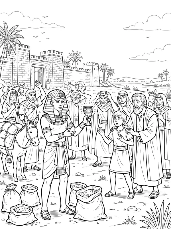 The Silver Cup Bible coloring page for kids (Genesis 43:1–44:34)