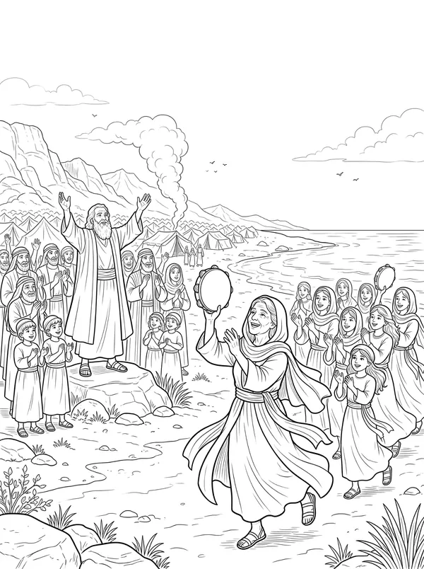 The Song and the Sweet Water Bible coloring page for kids (Exodus 15:1–27)