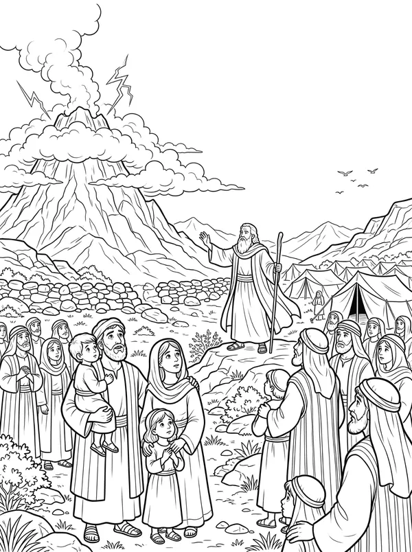 The Ten Commandments Bible coloring page for kids (Exodus 19:1–20:21)