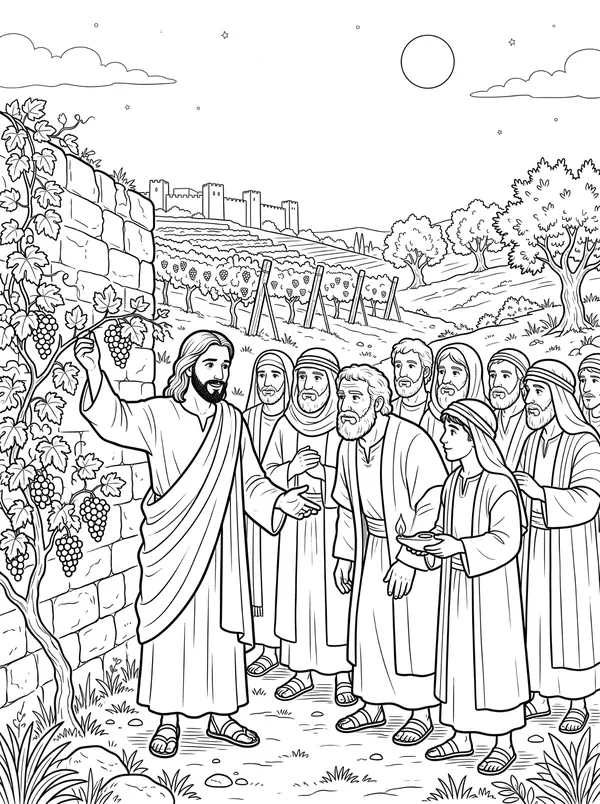 The True Vine Bible coloring page for kids (John 15:1–17)