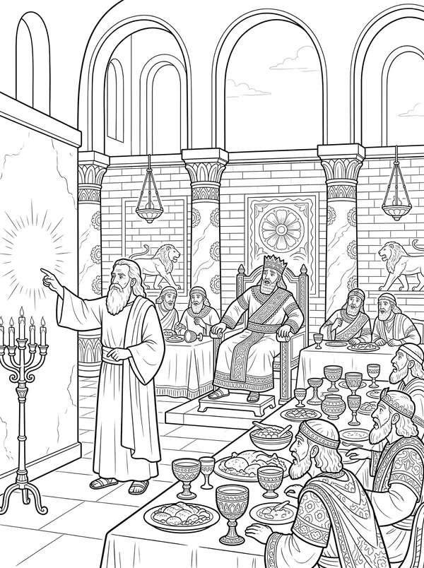 The Writing on the Wall Bible coloring page for kids (Daniel 5:1–31)