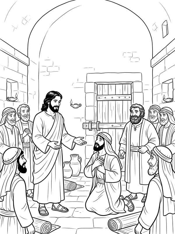 Thomas Believes Bible coloring page for kids (John 20:19–31)