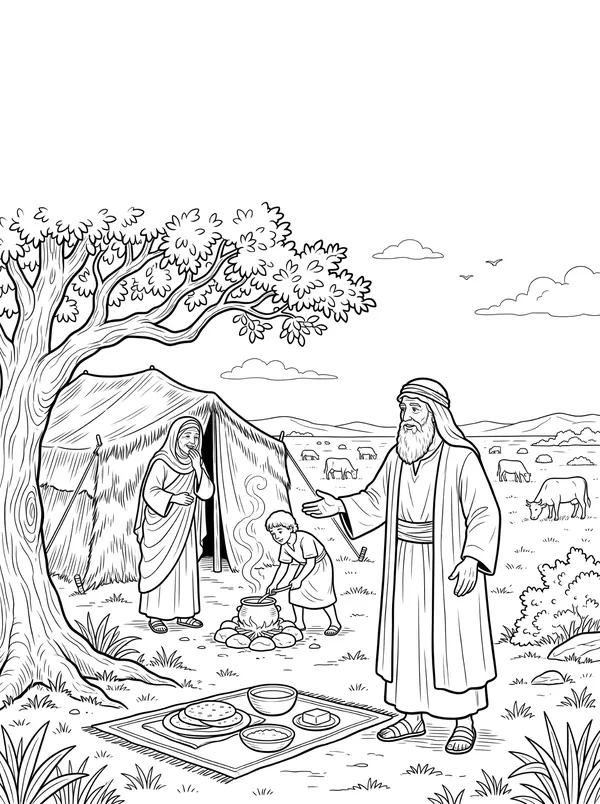 Three Visitors Bible coloring page for kids (Genesis 18:1–15)