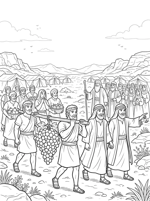 Twelve Spies Bible coloring page for kids (Numbers 13:1–14:10)