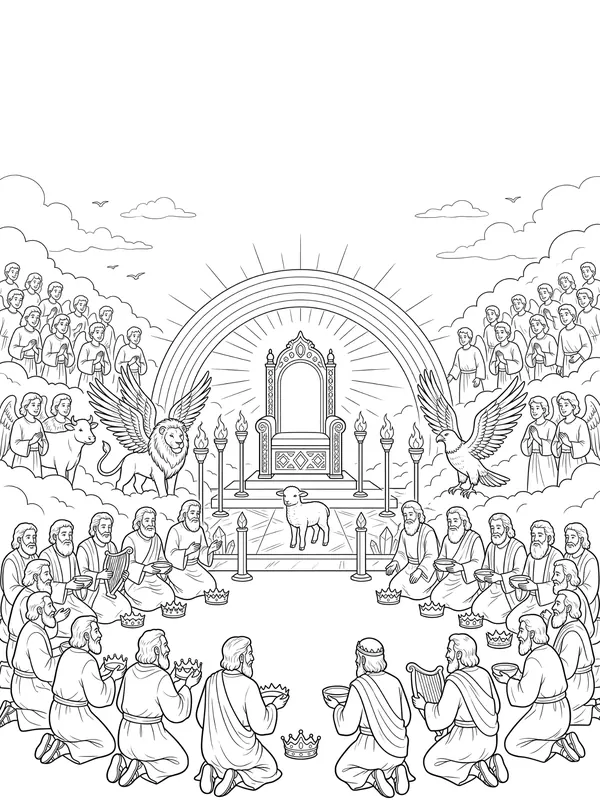 Worthy Is the Lamb Bible coloring page for kids (Revelation 4–5)
